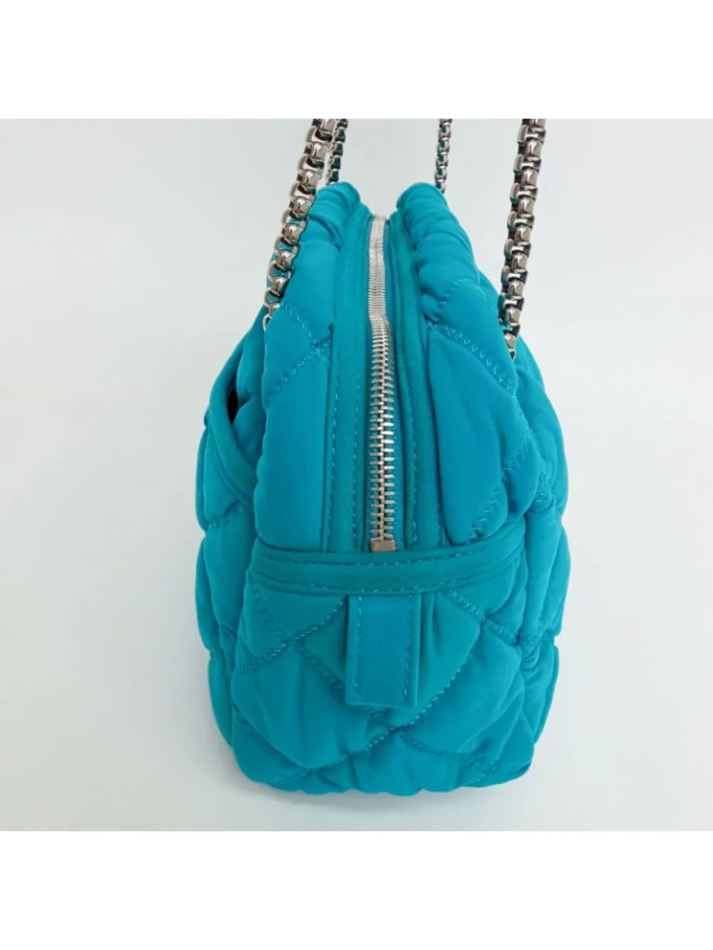 Chanel Bubble Quilt Chain Shoulder Bag Cotton Turquoise Blue Silver Seal Vintage